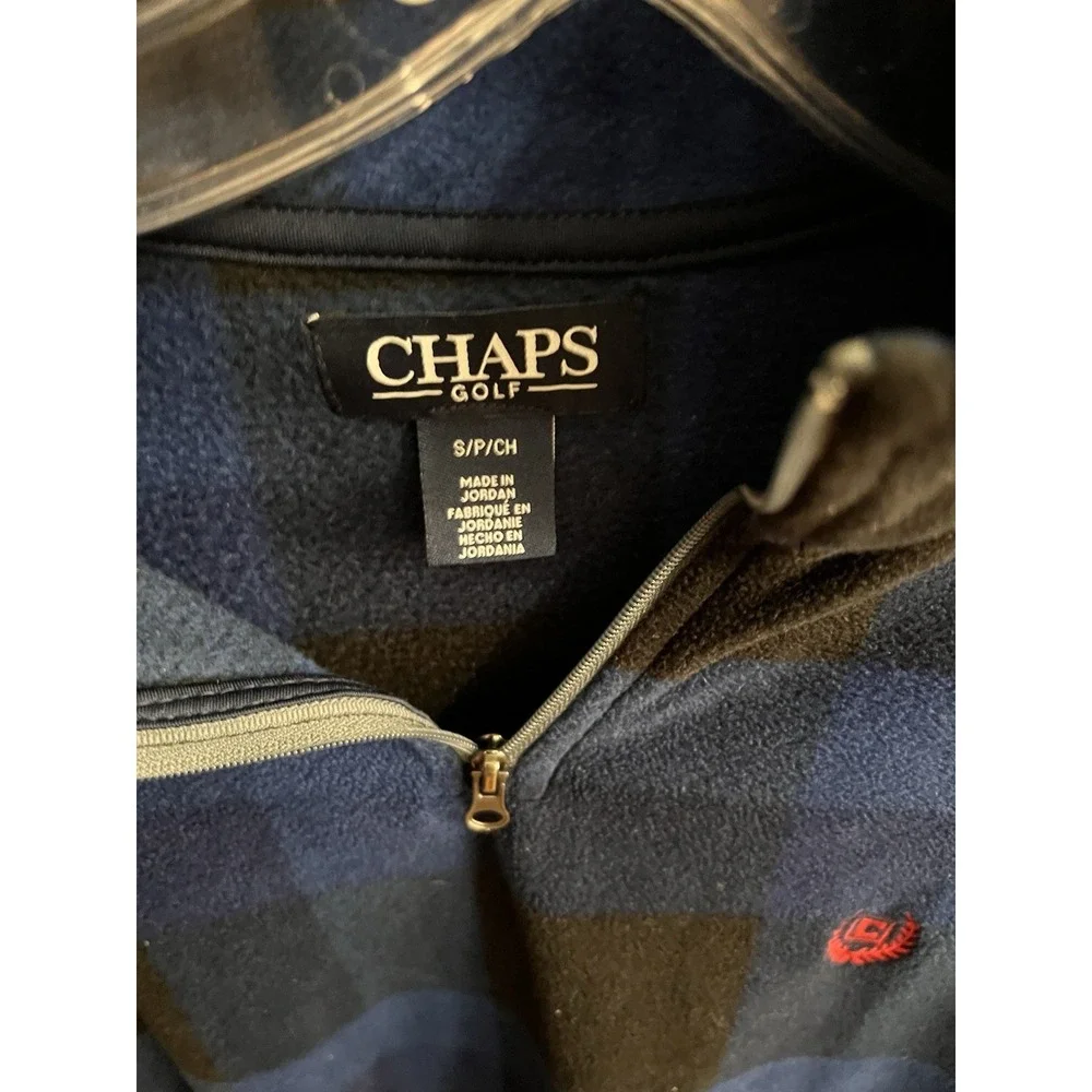 Chaps Golf Blue Black Plaid 1/4 Zip Mens Pullover Fleece Size Small